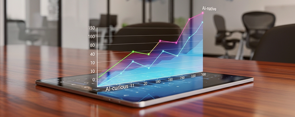 Imagem de um gráfico saindo da tela de um tablet