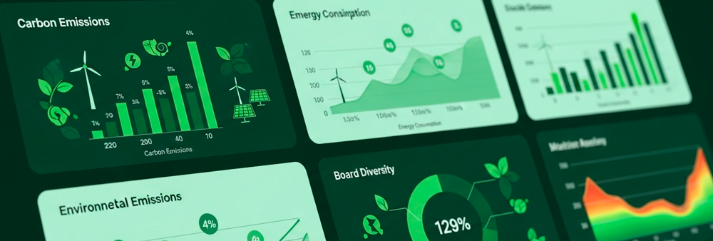Um painel com dados e gráficos sobre ESG