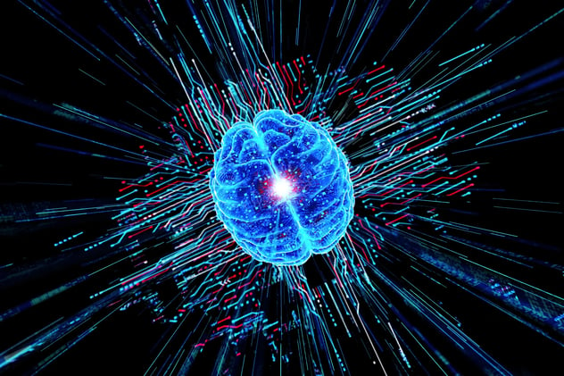 a imagem ilustra um cérebro criado por meio de Inteligência Artificial.