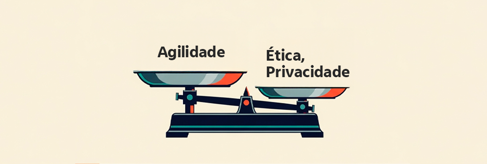 Ilustração de uma balança equilibrando agilidade e ética 